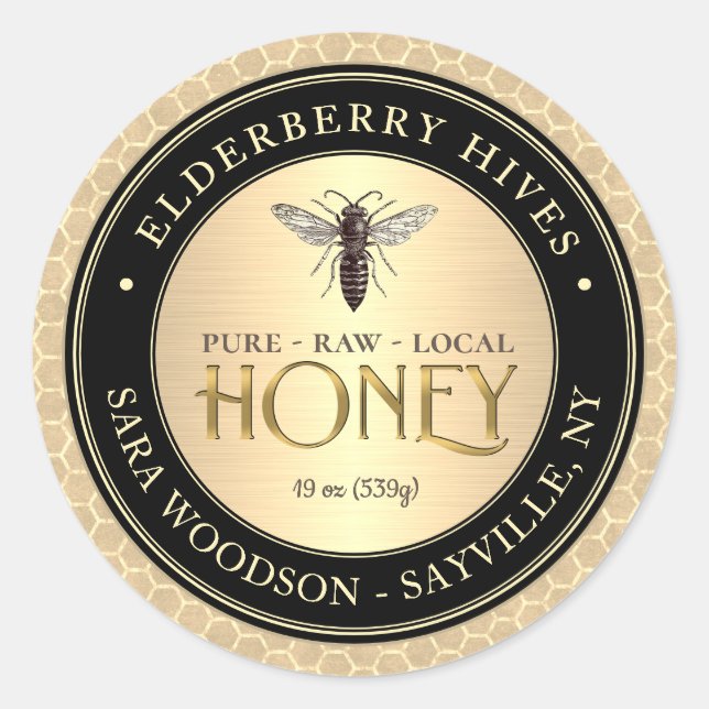 Honeypeb Black Gold Honey Étiquette Vintage Queen  (Devant)