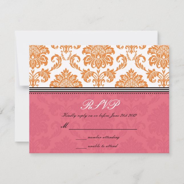 Honeysuckie et Tangerine Mariage damassé RSVP (Devant)