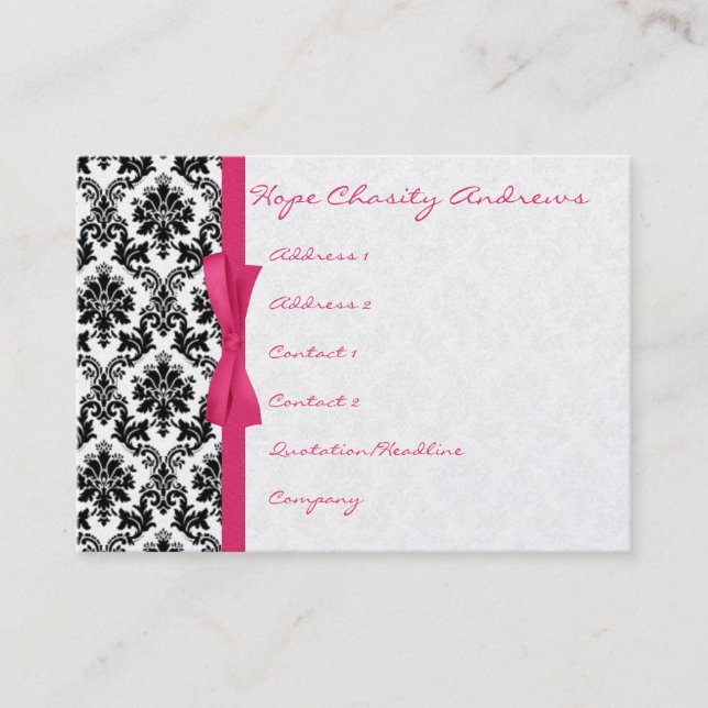 Honeysuckie Ruban Noir Damask Cartes de visite (Devant)