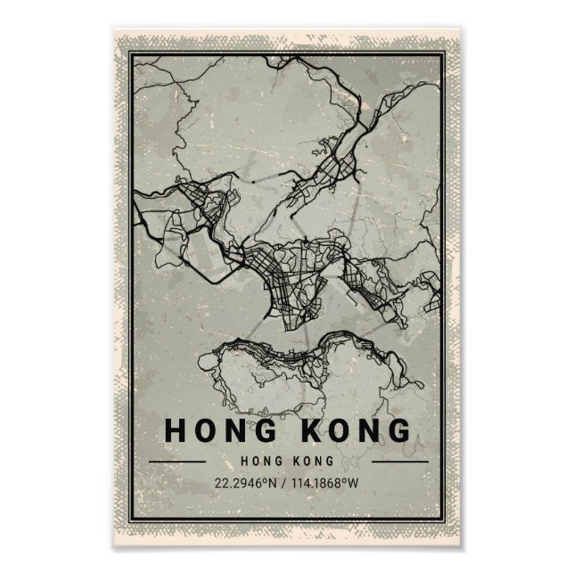 Hong Kong map print poster canvas (Devant)