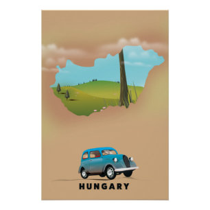 Hongrie Carte illustrée affiche de voyage