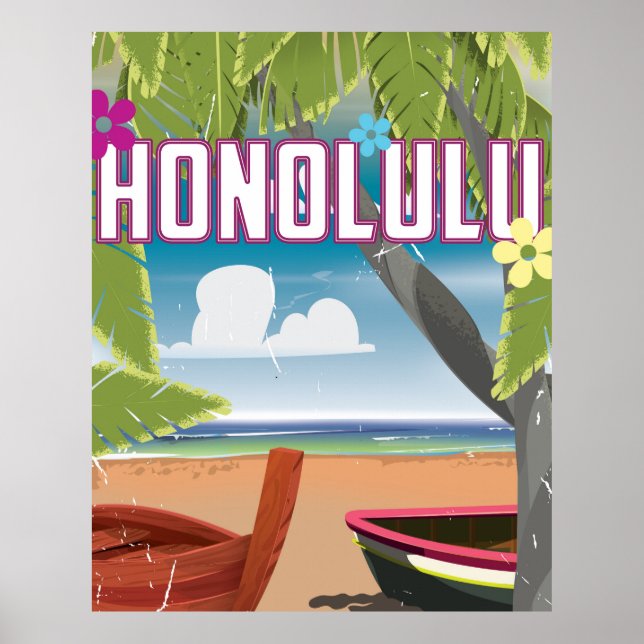 Honolulu, Hawaii, affiche de voyage vintage USA. (Devant)