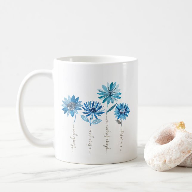 Ho'oponopono & Fleurs Bleues Café Mug (Avec donut)