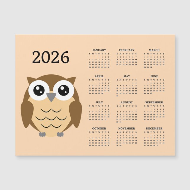 Hoot Owl 2026 Calendar Magnetic Card (Devant)