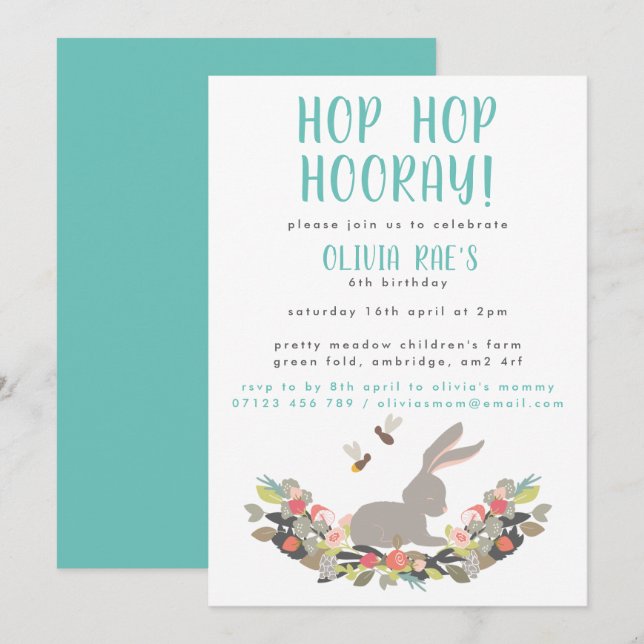 Hop Hop Hooray Rabbit Anniversaire Fête Invitation (Devant / Derrière)