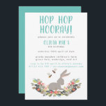 Hop Hop Hooray Rabbit Anniversaire Fête Invitation<br><div class="desc">Une délicieuse invitation d'anniversaire pour une petite fille, parfaite pour une fête de printemps. Ce design comprend l'expression "Hop hop hooray!" - un jeu amusant sur le traditionnel "Hip hop hurray", en police de brosse à pois turquoise clair. Les détails de la fête peuvent être entièrement personnalisés, et le fond...</div>