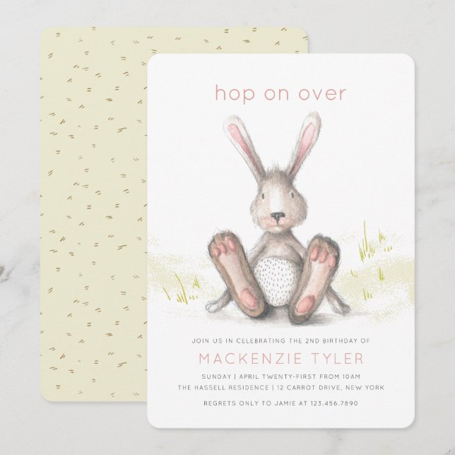 Hop on Over Bunny Rabbit Anniversaire Invitation (Devant / Derrière)