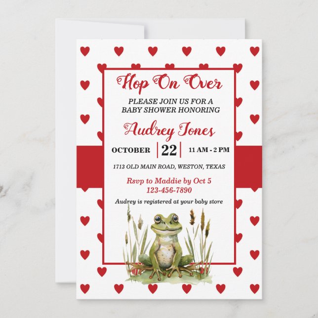 Hop On Over Cute Frog Baby shower Invitation (Devant)