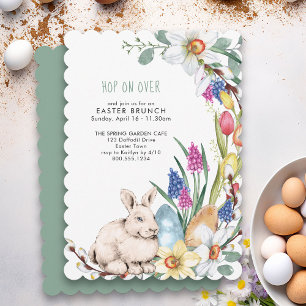 Hop On Over Spring Floral Pâques Brunch Invitation