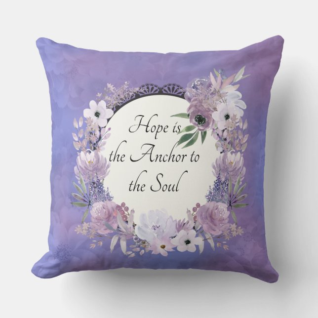 Hope est l'Ancre Purple Watercolor Coussin (Recto)