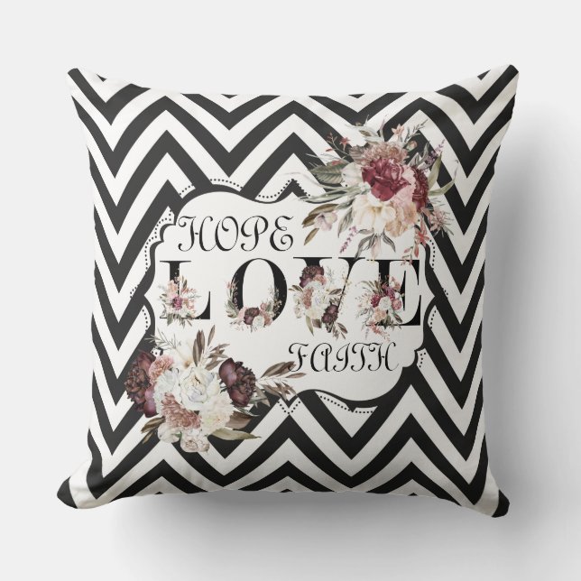 Hope Love Faith Black/White Coussin Chevron (Recto)