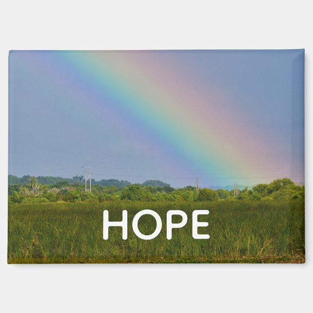 HOPE magnet with image of a rainbow over a field (Recto)