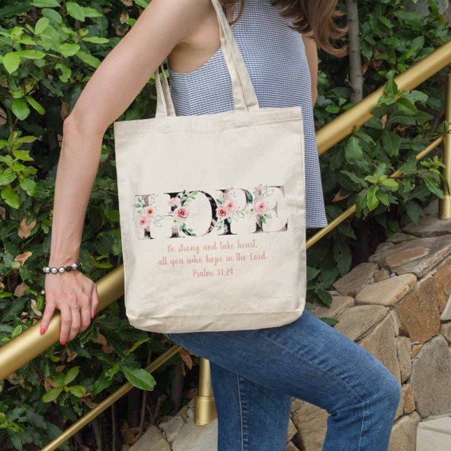 Hope Psaumes 31:24 Aquarelle Bible Verse Sac fourr (Hope Psalms 31:24 Watercolor Bible Verse Tote Bag)