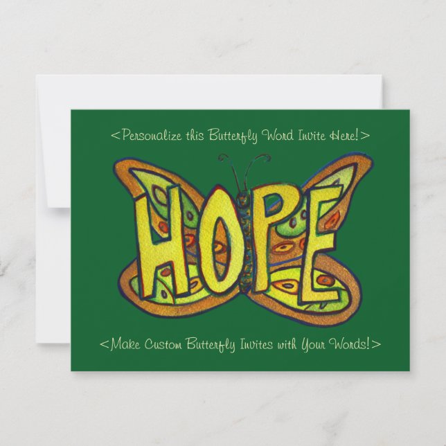 Hope Word Art Butterfly Wings Invitations personna (Devant)