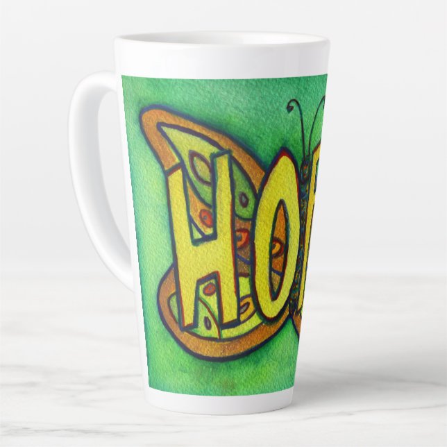 Hope Word Art Green Butfly Wing Cup Latte Mug (Angle gauche)