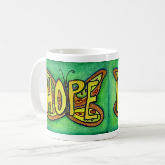 Hope Word Art Green Butterfly Wings Coffee Mug (Devant gauche)