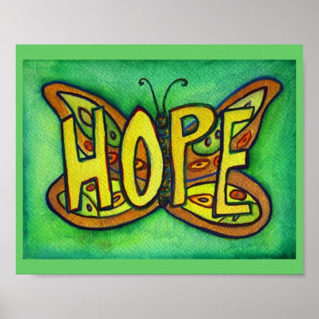 Hope Word Green Butterfly Art Print Posters (Devant)