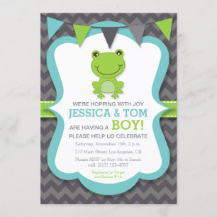 Hopping avec Joy Frog Boy Baby shower Invitation