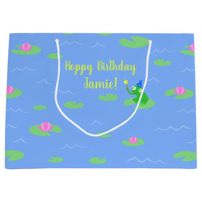 Hoppy Birthday Cute Frog Drôle Texte Sac cadeau (Devant)