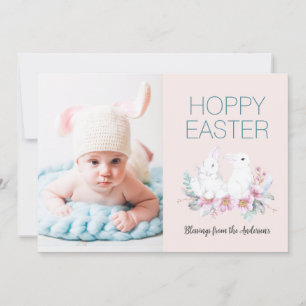 Hoppy Bunny Pâques Floral Photo Carte de vacances