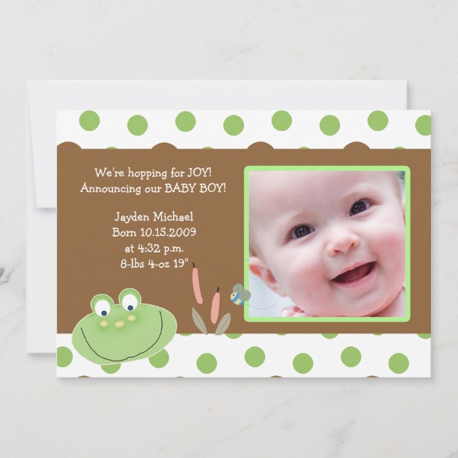 HOPPY FROG Baby Photo faire-part de naissance (Devant)