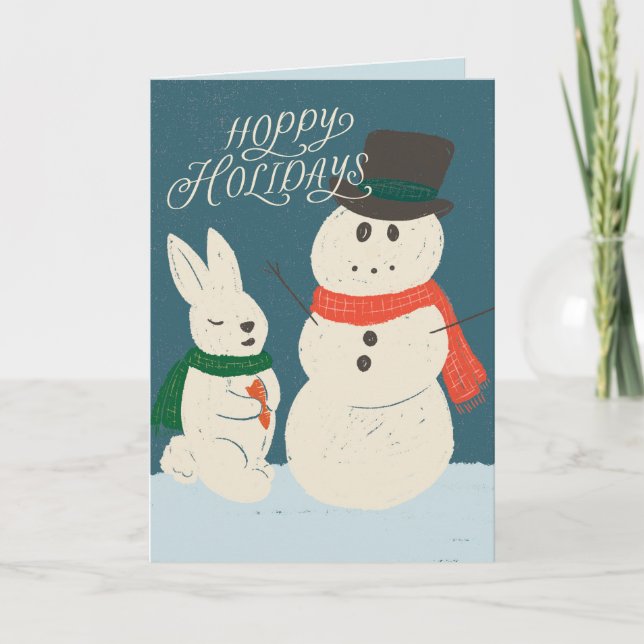 Hoppy Holidays Bunny & Snowman Carte de voeux (Devant)