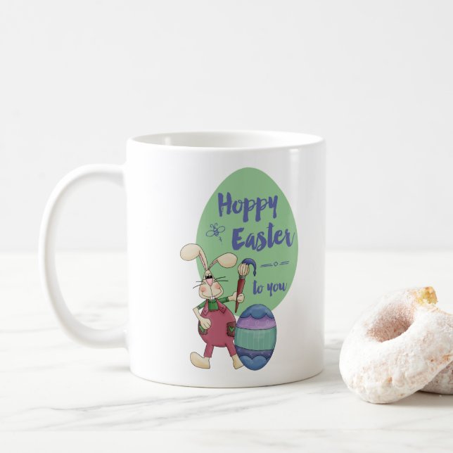 Hoppy Pâques pour vous Artiste Rabbit Café Mug (Avec donut)