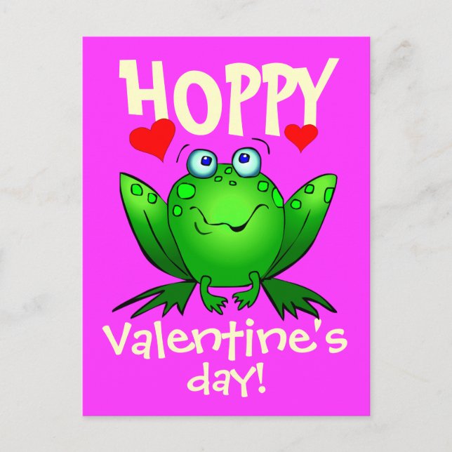 Hoppy Valentines Day Cartoon Frog Carte postale (Devant)