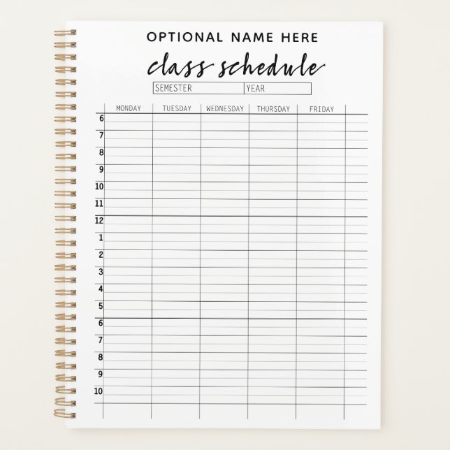 Horaire de classe pour le semestre - noir et blanc (Devant)