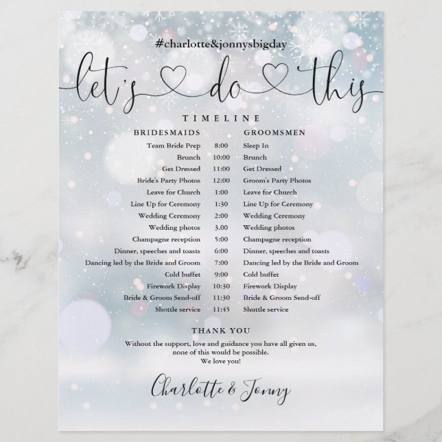 Horaire du calendrier du Mariage du script des flo (Devant)