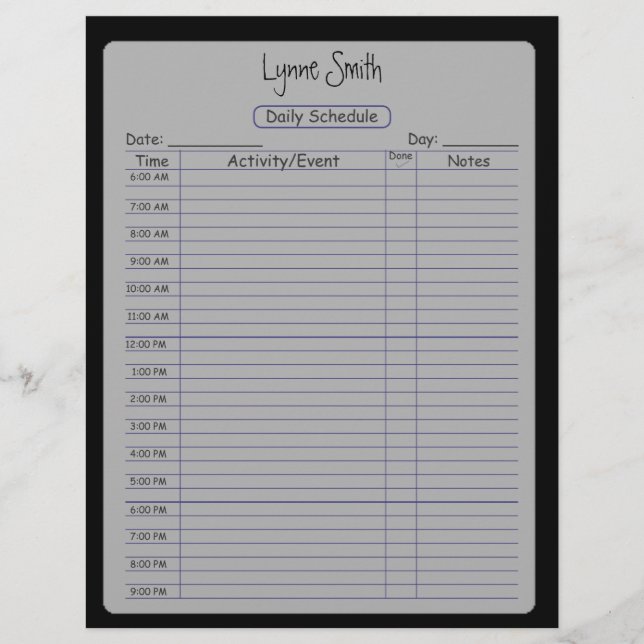 Horaire Quotidien Simple Noir (Devant)