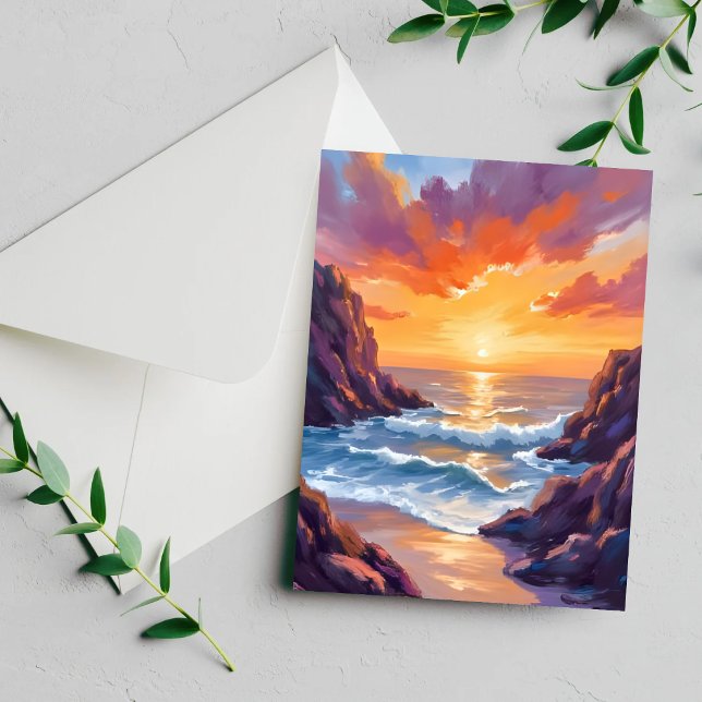 Horizon Doré | Carte Aquarelle Coucher de Soleil s (Créateur téléchargé)