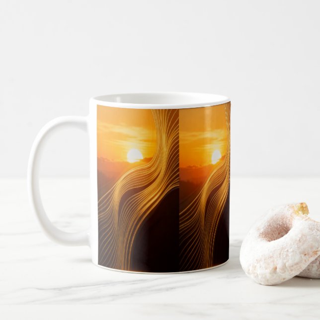 Horizon Doré — Tasse à café moderne abstraite (Avec donut)