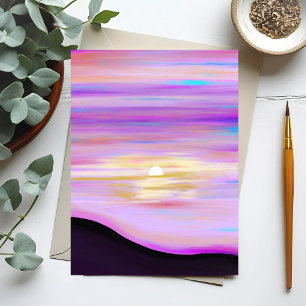 Horizons roses   Carte postale peinte au coucher d