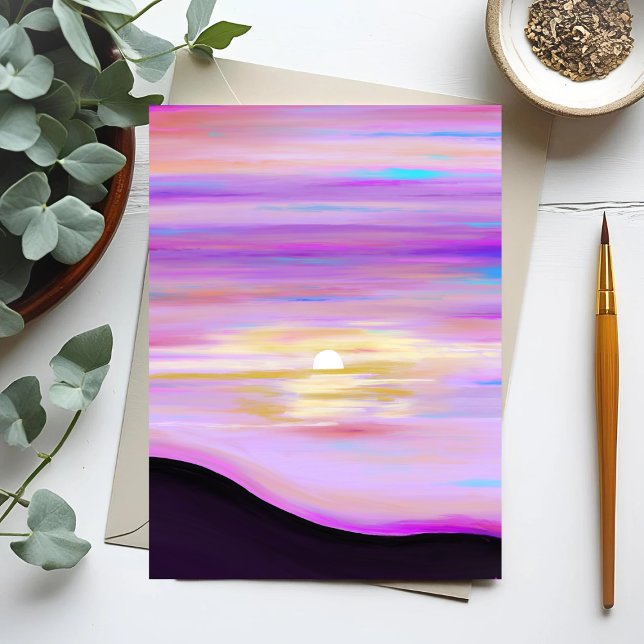Horizons roses | Carte postale peinte au coucher d (Créateur téléchargé)