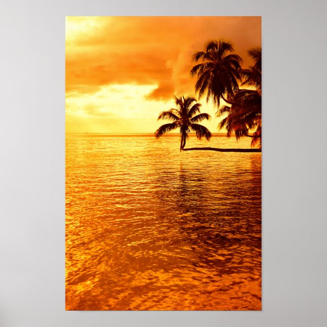 Horizontal palm tree sunset poster (Devant)