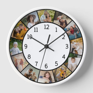 Horloge 12 Collage de photos Noir & Blanc Famille & Amis