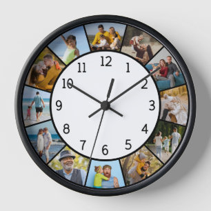 Horloge 12 Collage photo Famille & Amis Noir & Blanc 