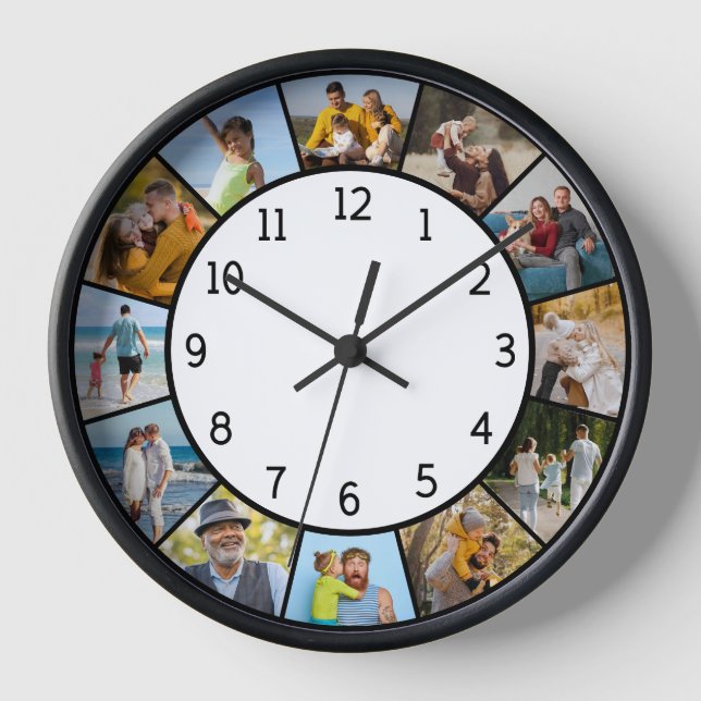 Horloge 12 Collage photo Famille & Amis Noir & Blanc  (Recto)