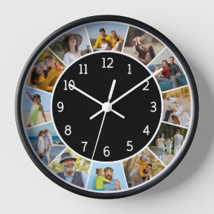 Horloge 12 Photo Collage noir et blanc Famille et amis