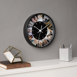 Horloge 12 Photo Collage Personalized Black White