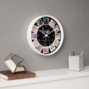 Horloge 12 Photo Collage Personalized Black White