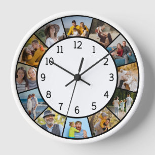 Horloge 12 photos en collage Noir & Blanc Famille & Amis 