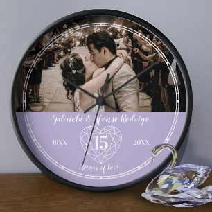 Horloge 15e anniversaire de Mariage de cristal, contour du