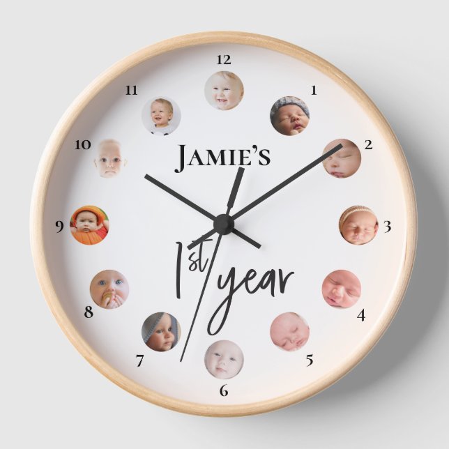Horloge 1ère année du bébé 12 mois photos personnalisées (Recto)