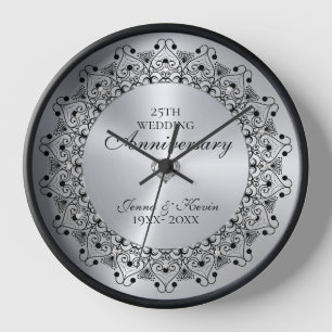 Horloge 25e anniversaire du Mariage BlackMandala sur l'arg