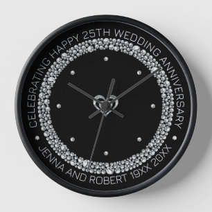 Horloge 25e anniversaire du Mariage Diamond Circle