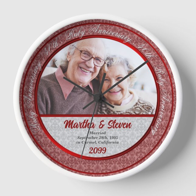 Horloge 40e anniversaire du Mariage Ruby Photo et nom (Recto)