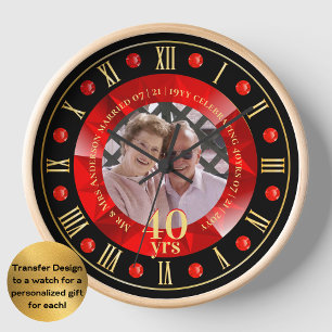 Horloge 40e anniversaire Mariage photo cadeau Ruby Red