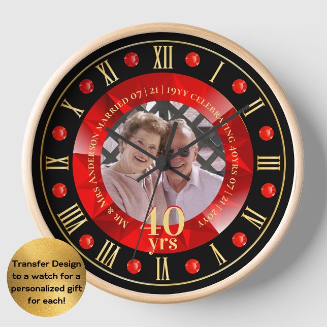 Horloge 40e anniversaire Mariage photo cadeau Ruby Red (Créateur téléchargé)